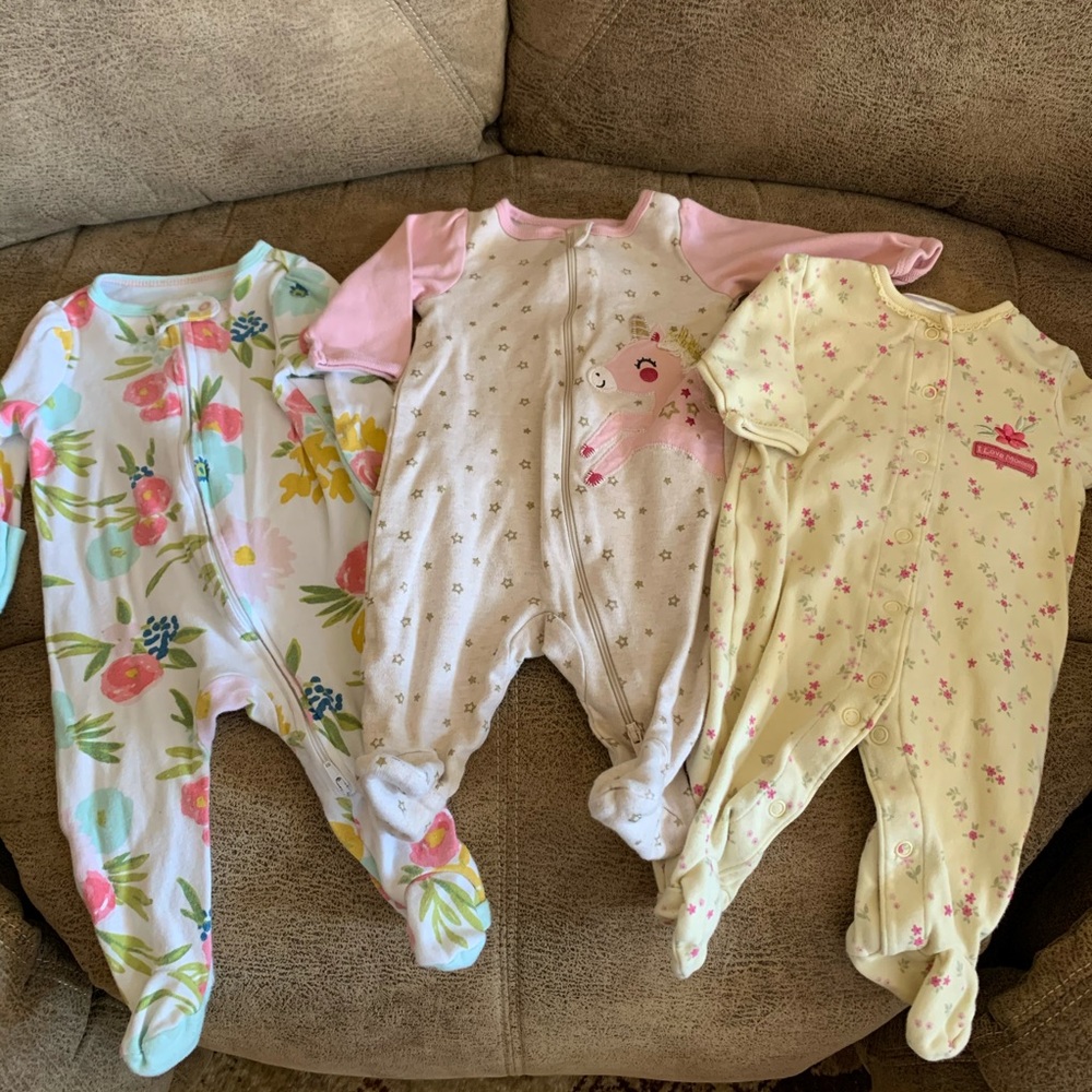 Lot of 8 Baby Girl Footie Pajamas
